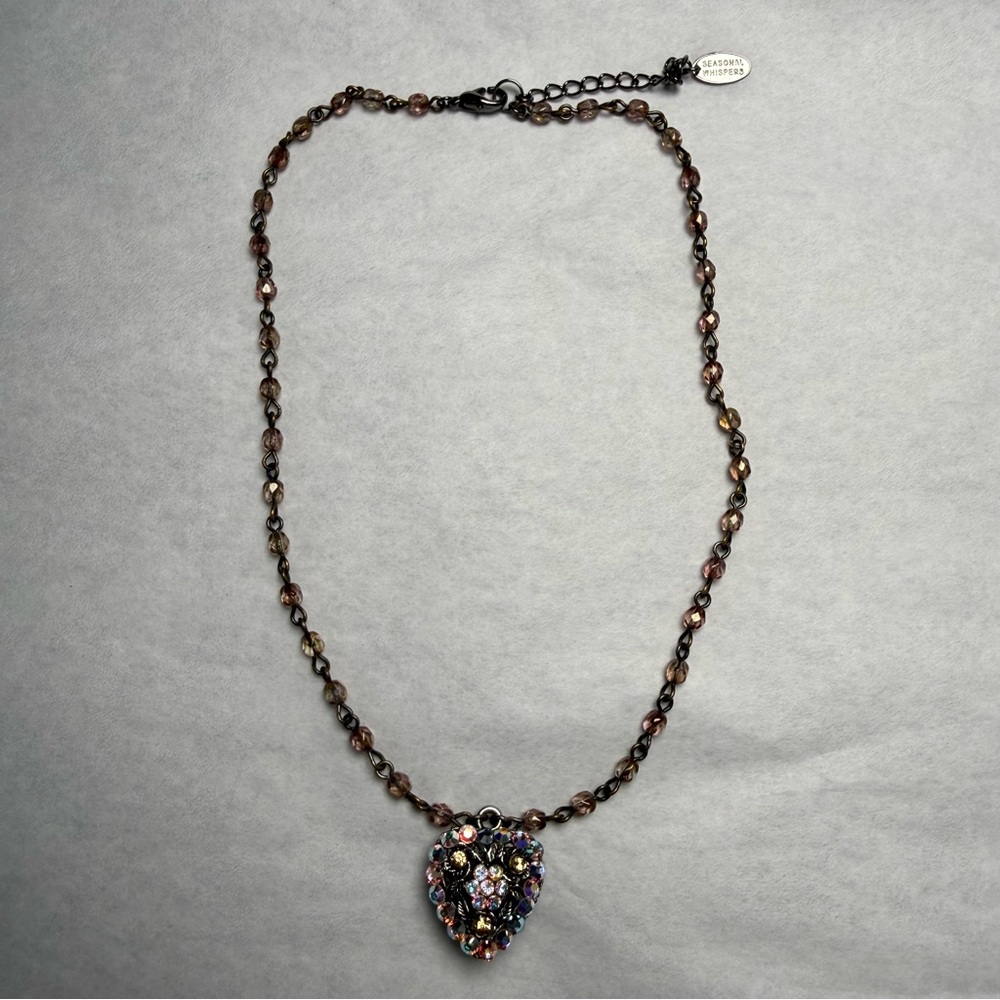 Seasonal Whispers Beaded Double Sided Heart Pendant Necklace